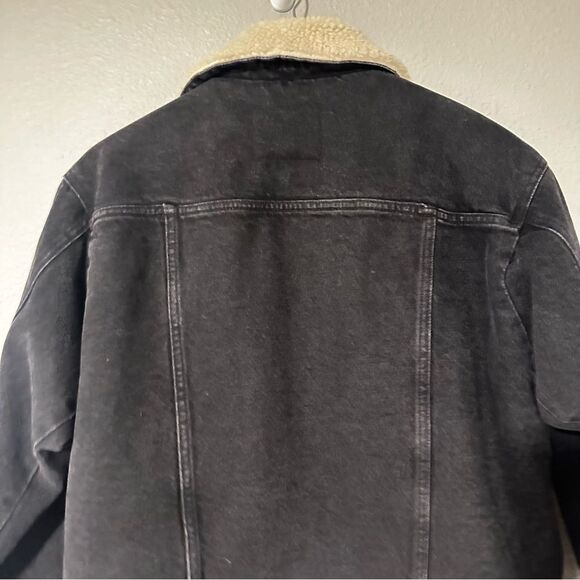 Maje Black Sherpa Teddy lined Cotton Denim‎ jacket size 38 Medium - Picture 6 of 12